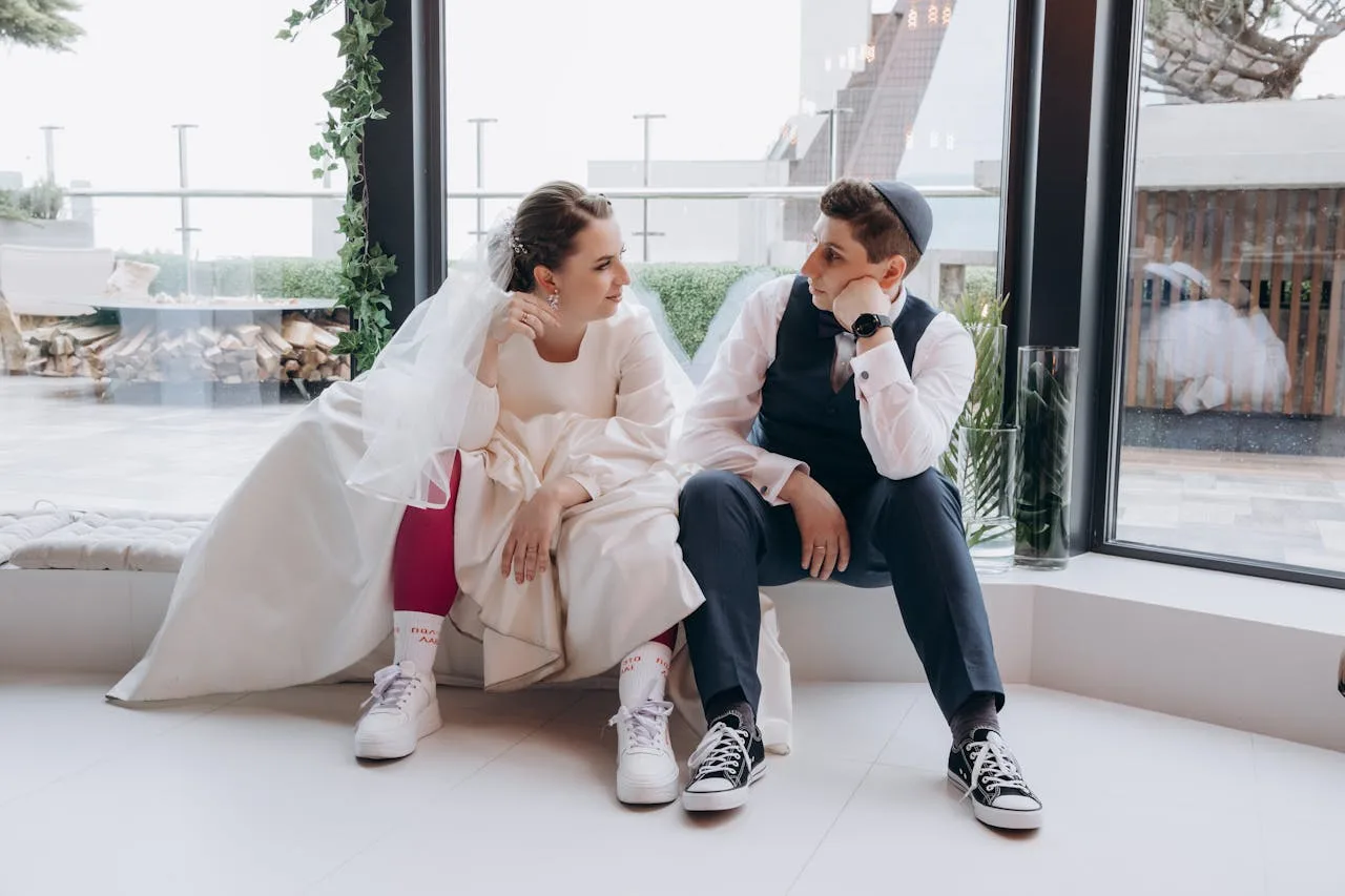 couple in wedding sneakers